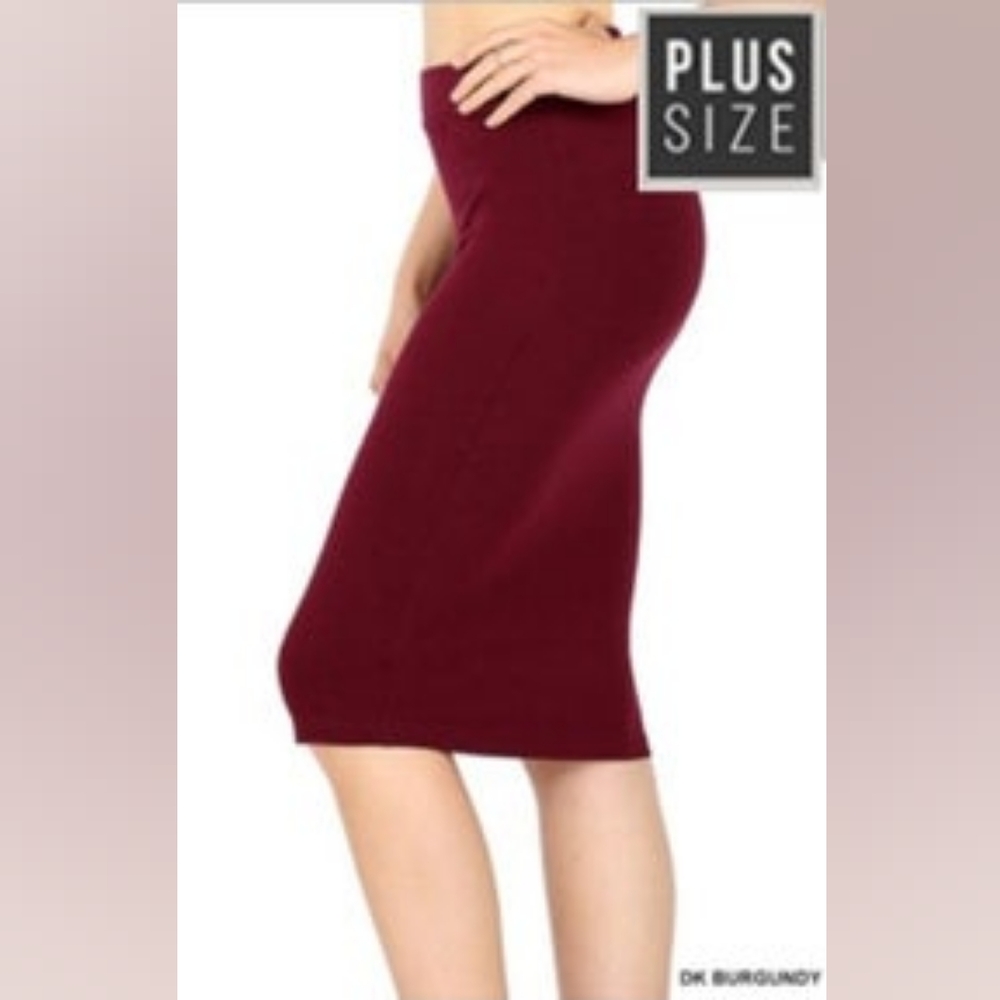 Zenana Premium cotton basic knee skirt burgundy!